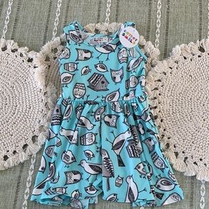 2T Dot Dot Smile Aqua Owl & Bird Print Sleeveless Dress NWT